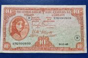 Ireland 10/ Shilling 1943 Lady Lavery War Code R Banknote