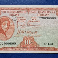 Ireland 10/ Shilling 1943 Lady Lavery War Code R Banknote