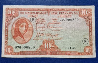 Ireland 10/ Shilling 1943 Lady Lavery War Code R Banknote
