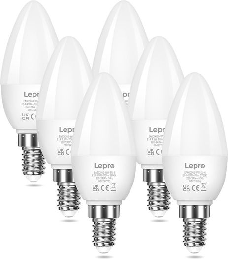 E14 LED Light Bulb, Small Edison Screw SES Candle Bulbs, 4.9W 470lm, 40W Equivalent E14 Bulb, Warm White 2700K E14 LED Bulb, Energy Saving Candle Light Bulbs, Non-dimmable, Pack of 6