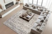Large Grey Rug 200x290 for Living Room, Faux Wool Short Pile Non-Slip Area Rug, Machine Washable Traditional British Design for Bedroom Dining Room