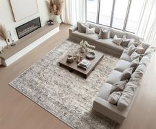 Large Grey Rug 200x290 for Living Room, Faux Wool Short Pile Non-Slip Area Rug, Machine Washable Traditional British Design for Bedroom Dining Room