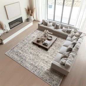 Large Grey Rug 200x290 for Living Room, Faux Wool Short Pile Non-Slip Area Rug, Machine Washable Traditional British Design for Bedroom Dining Room