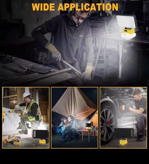 New 90w LED Work Light For Dewalt 18V Battery Portable Flood Light Cordless Job Site Lamp Outdoor Emergency Fishing Tool