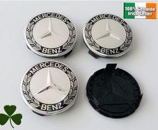 4 x Mercedes Benz New Silver/black Centre caps