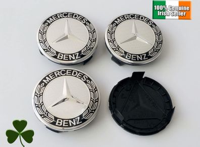 4 x Mercedes Benz New Silver/black Centre caps