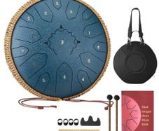 Steel Tongue Drum, 33cm 15 Notes Rain Drum for Outside Garden, C Major Musical Drums with Music Book & Mallets