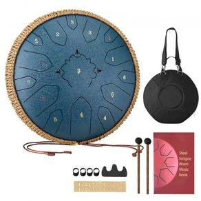 Steel Tongue Drum, 33cm 15 Notes Rain Drum for Outside Garden, C Major Musical Drums with Music Book & Mallets