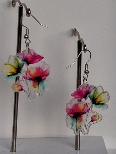 Vibrant Poppy Blossom Watercolour Earrings