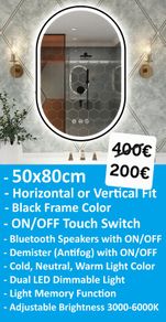 LED Bathroom Mirror 50x80cm Oval Fog Free Music