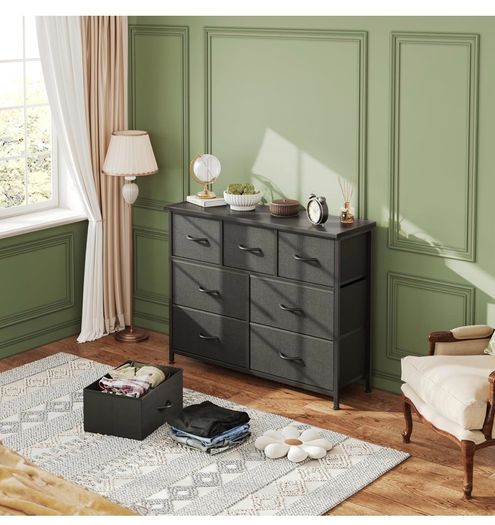 Chest of Drawers for Bedroom with 7 Drawers, Fabric Storage Drawer, Tall Black Hallway Storage Unit