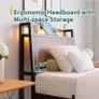 3ft Single Bed Frame with Charging Station and LED Lights, Wood Headboard with Storage Shelves Image 5