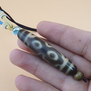 Vintage 4 Eyes Unique Pattern Himalayan Tibetan Agate Dzi Bead Amulet