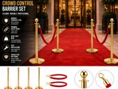 Gold Crowd Control Barrier Set  4 Posts with 2 Red Velvet Ropes