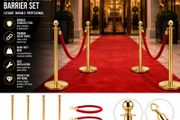 Gold Crowd Control Barrier Set  4 Posts with 2 Red Velvet Ropes