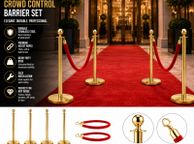 main image for ad Gold Crowd Control Barrier Set  4 Posts with 2 Red Velvet Ropes