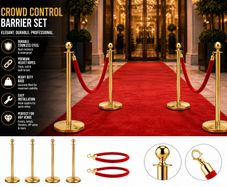 Gold Crowd Control Barrier Set  4 Posts with 2 Red Velvet Ropes