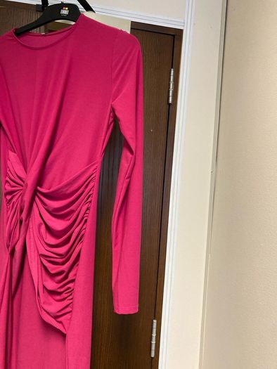 Insta Midi Pink Ruched Long Sleeve Dress UK8