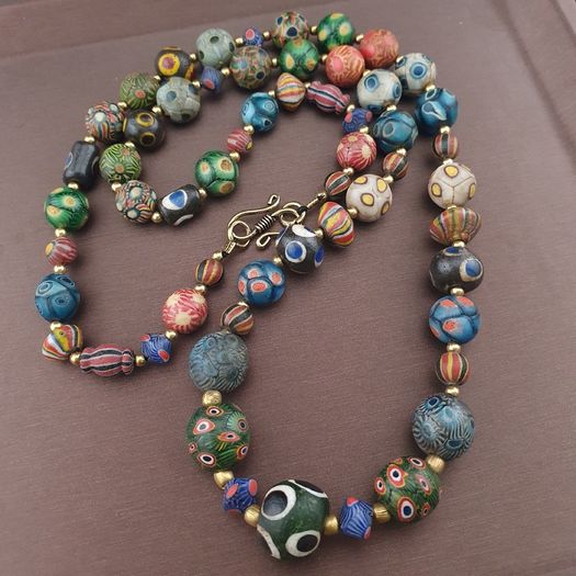 Ancient Gabri Thousand Eyes Skunk Glass Beads Necklace