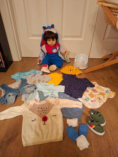 2 Reborn Baby Dolls+Moses basket+over 50 pieces of clothing and accessories, excellent condition