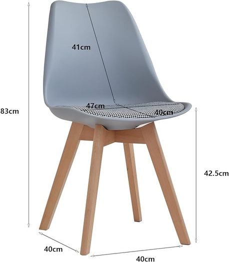 Set of 4 Solid Beech Dining Chairs Retro Upholstered Kitchen Chair Wooden Grey