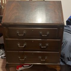 Antique real leather chair and matching antique writing bureau