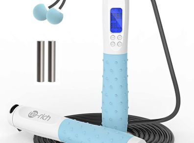 NEW SALE | Skipping Rope Adult Fitness, Digital Speed Jump Rope with Counter [Ropeless for Indoor Use] for Women Men and Kids, Weighted Handles, Adjustable Rope