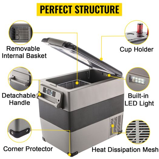 35L 37QT Mini Car Refrigerator Fridge Freezer 12V/24V DC 110-240V AC Portable Cooler