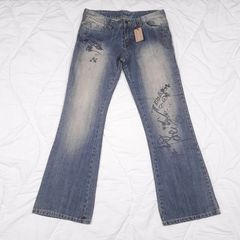 Diesel Blue Washed Y2K Vintage Graphic Printed Flare Bootcut Denim Jeans 32R/14UK/42EU
