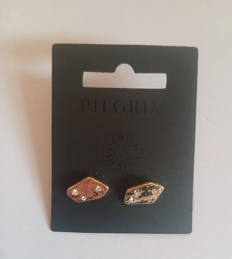 Pilgrim Danish Design Gold Tone Geometric Crystal Detail Stud Earrings New CAN POST