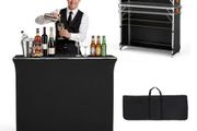 Folding Portable Bar Table, 1105 x 390 x 1010 mm, with Carry Bag, 2 Storage Shelves, and Detachable Skirt, Quick and Easy Setup, Foldable Mobile Bartending Station for Events, Party, Tradeshow