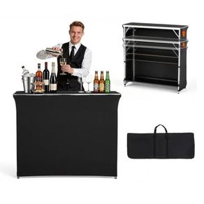 Folding Portable Bar Table, 1105 x 390 x 1010 mm, with Carry Bag, 2 Storage Shelves, and Detachable Skirt, Quick and Easy Setup, Foldable Mobile Bartending Station for Events, Party, Tradeshow
