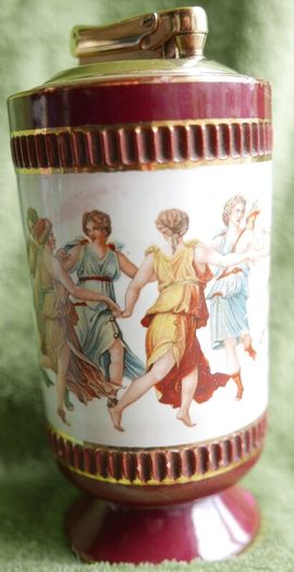 Vintage Colibri Grecian Fresco Design Porcelain Lighter - Handmade In Italy-Fiorentine collectible vintage lighter