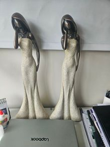 2 X Figurines  "lady Serenity" Ornaments LARGE From The Juliana Stone Featuring A Bronze And Stone Effect Finish.  Dimensions 62cm Heigh (25inches) X 22cm  Wide At Base.