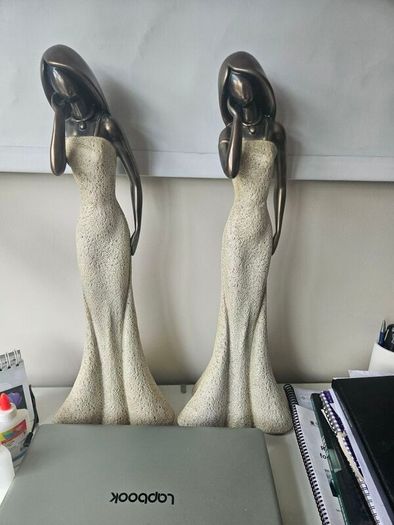 2 X Figurines  "lady Serenity" Ornaments LARGE From The Juliana Stone Featuring A Bronze And Stone Effect Finish.  Dimensions 62cm Heigh (25inches) X 22cm  Wide At Base.