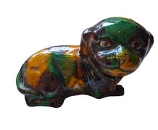 Chinese Antique 'egg and spinach'-glazed biscuit porcelain figure of a Dog Kangxi