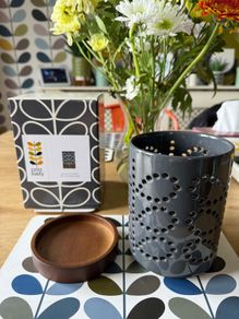 Orla kiely ceramic lantern with wooden base