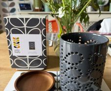 Orla kiely ceramic lantern with wooden base