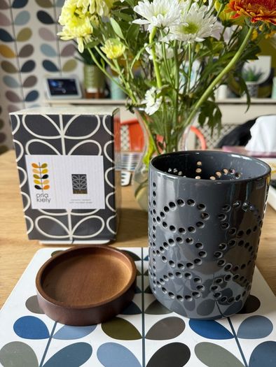 Orla kiely ceramic lantern with wooden base