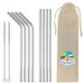 Reusable Stainless Steel Straws Dublin - Eight Stainless Steel Straws with Two Cleaning Brushes and Cotton Bag, Four Straight, Four Curved Image 4