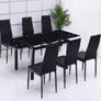 Extendable Glass Dining Table Set with 6 Faux Leather Chairs Black & White Elegant and Modern Image 2