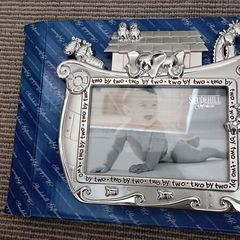 silver new baby noah's ark photo frame