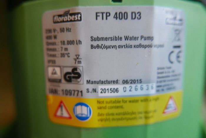 FloraBest Submersible Water Pump FTP 400 D3 (NEVER USED)