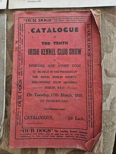 Catalogues Of The 10th & 11th Irish Kennel Club Shows 1931-32. Plus To Stud Cards For Dogs. Paperbacks In Only Fair Condition.  See Photos For Same.