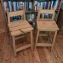 2 Rustic Pine Square Seat High Stools - great condition Image 2