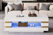 High Gloss Coffee Table with LED Lights White Living Room Table.