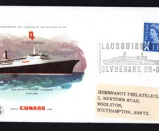 1967 Great Britain Cover Celebrating Cunard The New Cunarder Launching by HM the Queen with Clydebank cancel typing 4d definitive stamp