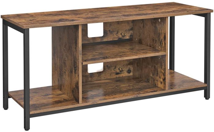 _TV cabinet, TV table, TV shelf, lowboard with open compartments, living room, 110 x 40 x 50 cm, industrial design, vintage, dark brown
