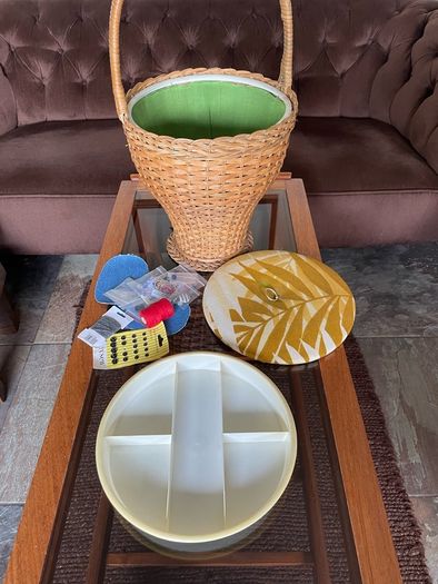 Mid Century Table Height Vintage Wicker Sewing Craft Basket 60s