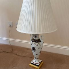 Large Vintage Neoclassical Porcelain Urn Table Lamp with Swan Handles (30")